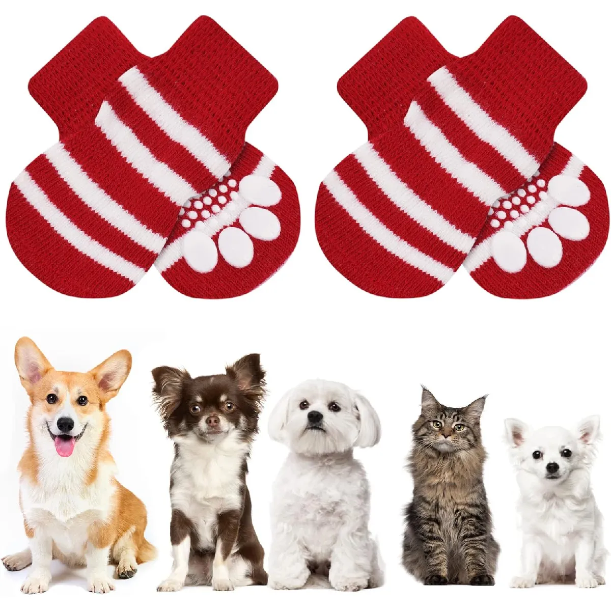 Comparer les prix de Chaussettes Anti-Dérapantes Chien Chat MOTIF PATTE rouge M
