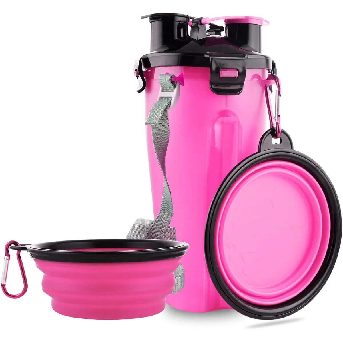 Comparer les prix de Bouteille d'eau pour Chien avec 2 Bols Pliables Portable 2 en 1 rose