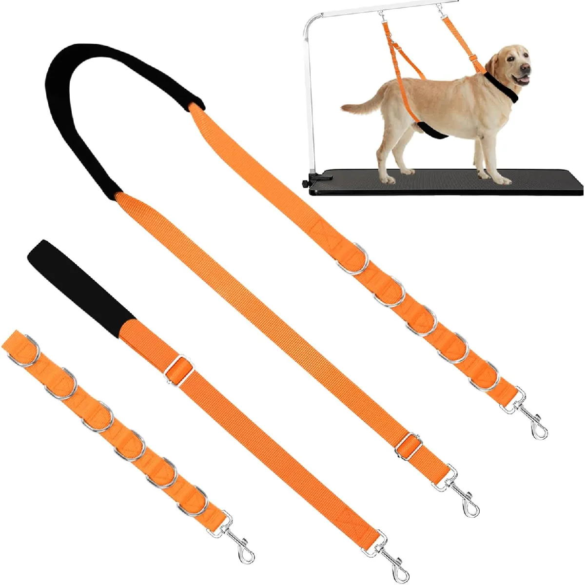 Meilleurs prix pour Sangle toilettage chien réglable en nylon – fixation sécurisée orange