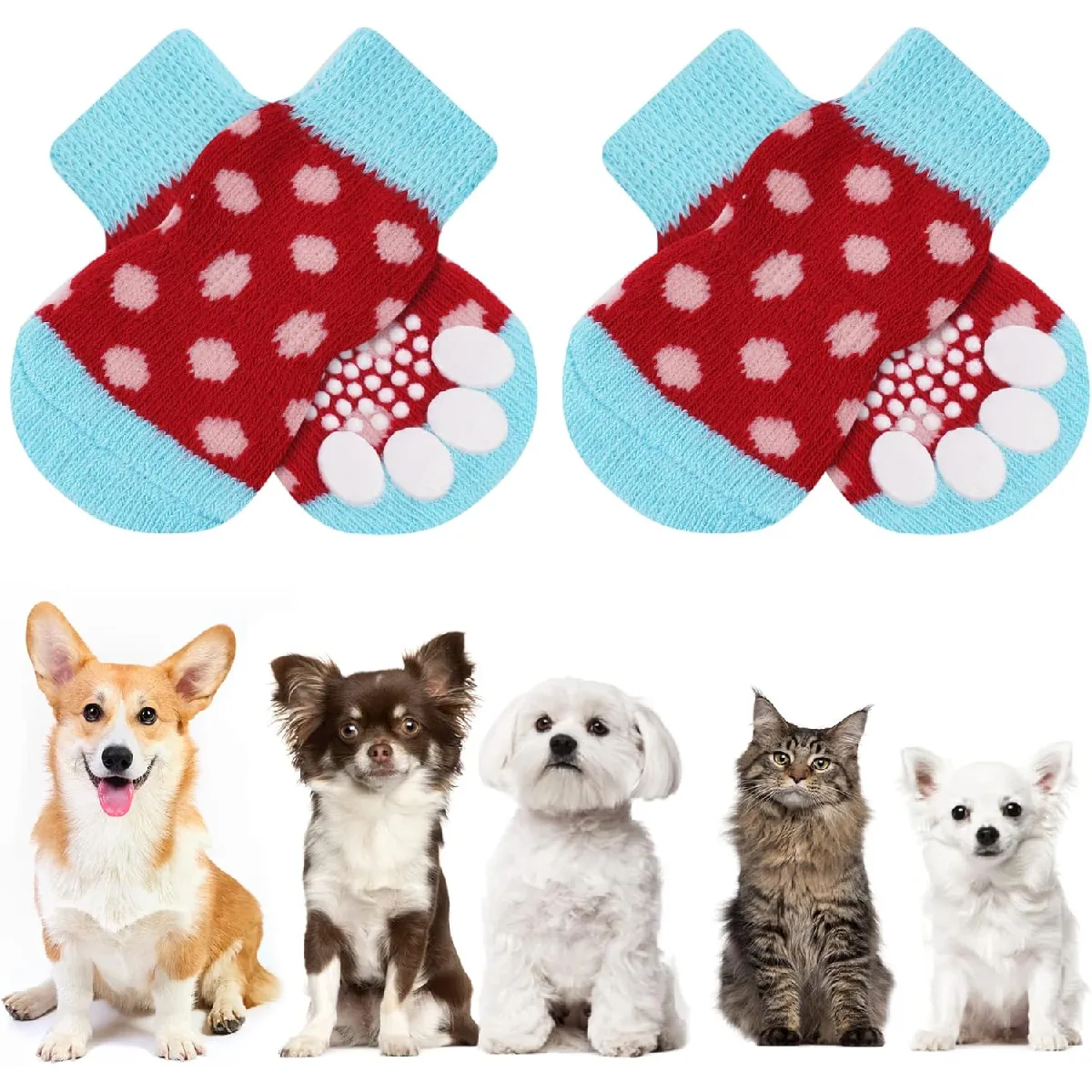 Meilleurs prix pour Chaussettes Anti-Dérapantes Chien Chat MOTIF PATTE rouge bleu M