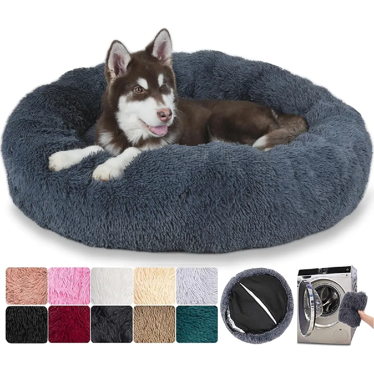 Meilleurs prix pour Panier Rond Chien Dehoussable 80 cm gris foncé