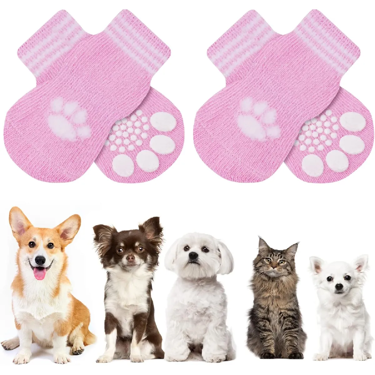 Meilleurs prix pour Chaussettes Anti-Dérapantes Chien Chat MOTIF PATTE rose M