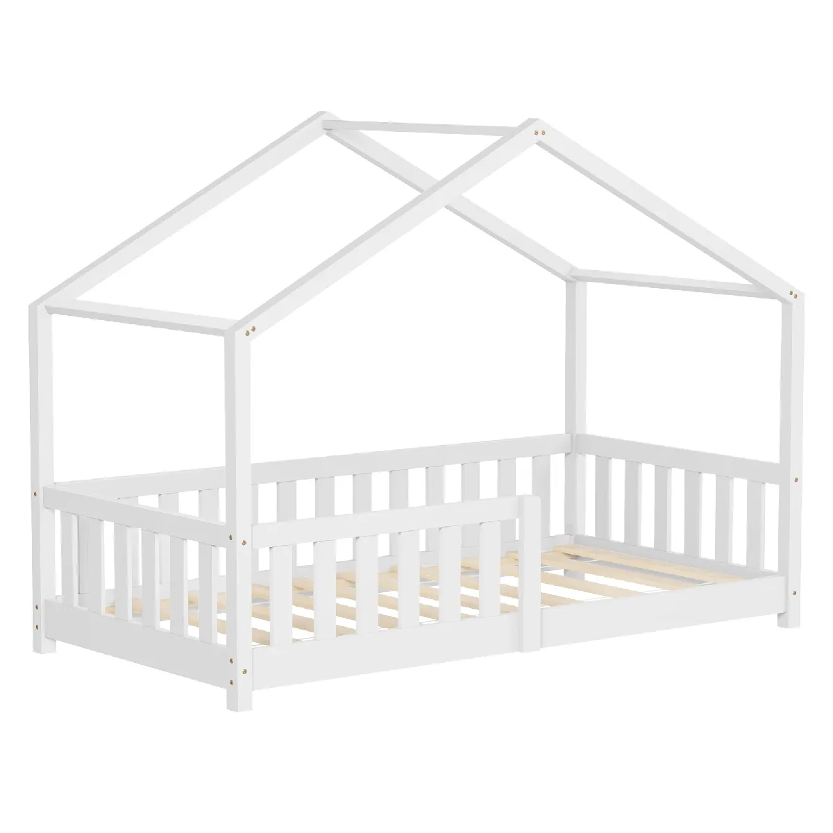 Ml-Design Blanc Lit D'enfant Lit De Maison 80X160 Cm Lit En Bois Avec Protection Contre Les Chutes