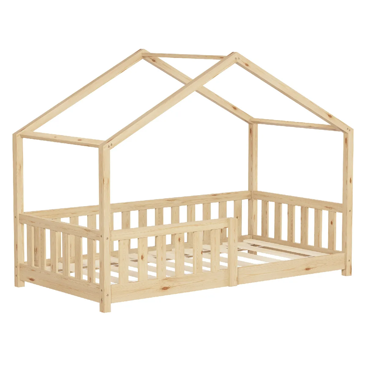 Ml-Design Lit D'enfant Lit De Maison 80X160 Cm Naturel, Lit En Bois Avec Protection Contre Les Chutes