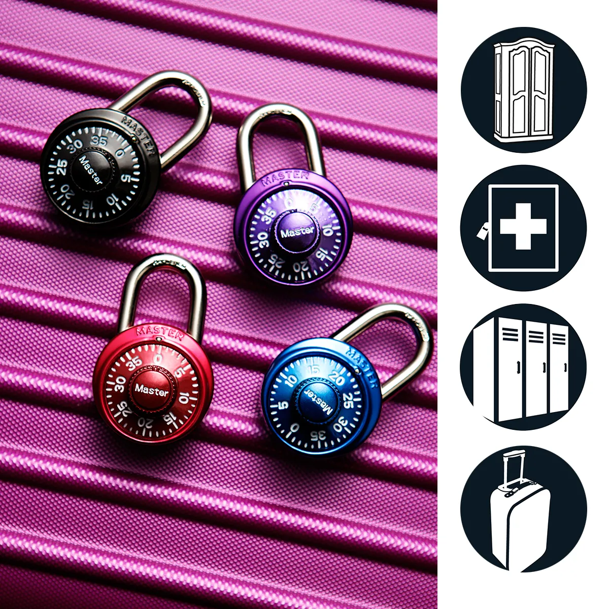 Cadenas à Combinaison Master Lock 175EURDLH - Anse Longue, Corps Laiton, Résistant Intempéries, 4 Chiffres
