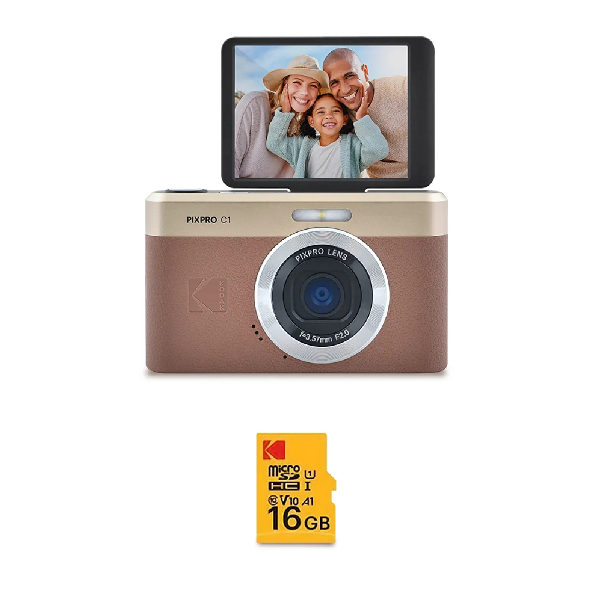 KODAK Pack  Pixpro C1 Appareil Photo Compact marron + Carte microSDHC 16 Go