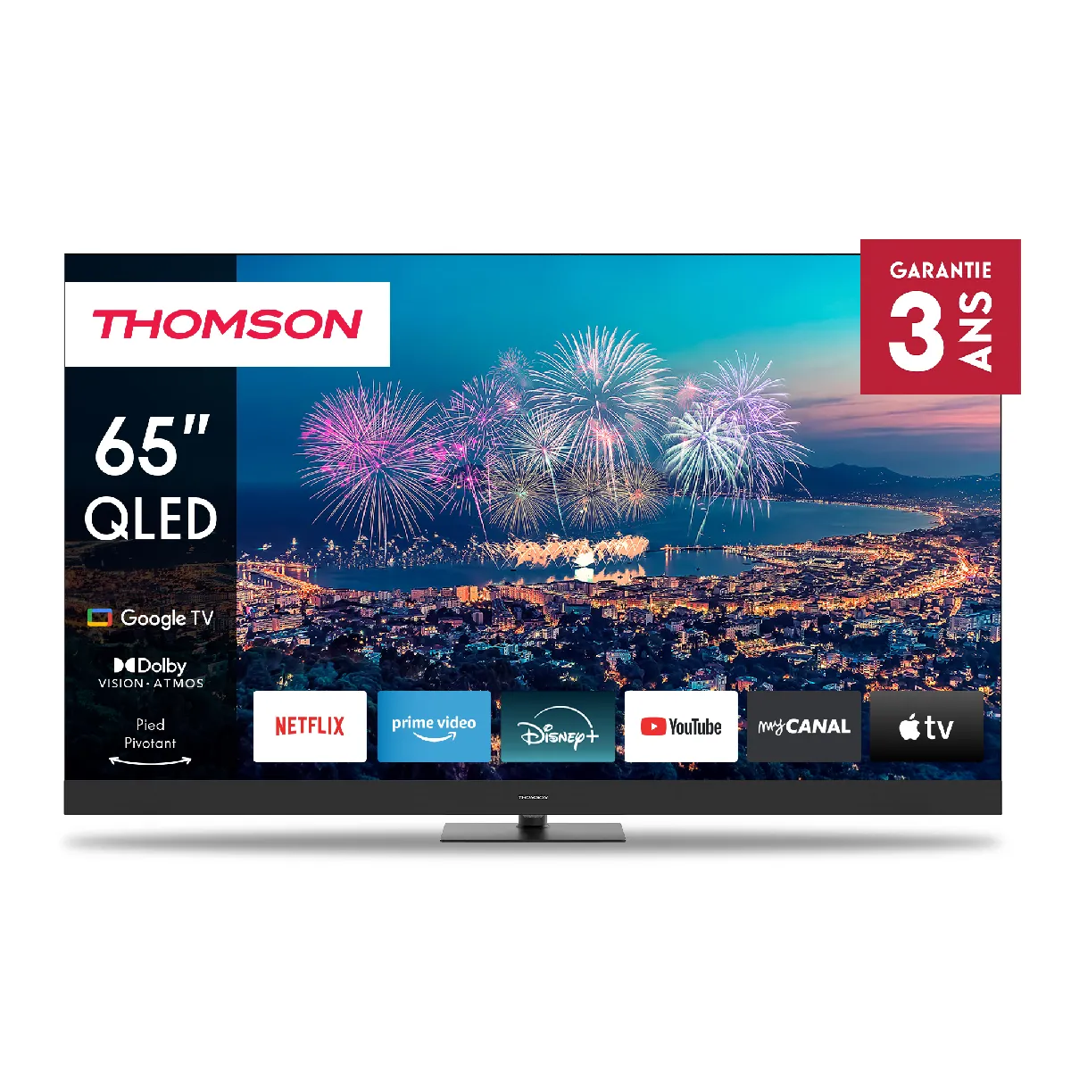 Thomson 65” 165 Cm Qled 4k Uhd Google TV Plus Google Assistant 60 Hz Pied Pivotant 65qg6c14 Neuf