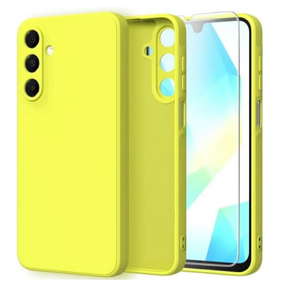 Coque pour Samsung Galaxy A17 5G - housse etui silicone gel fine + verre trempe - JAUNE -
