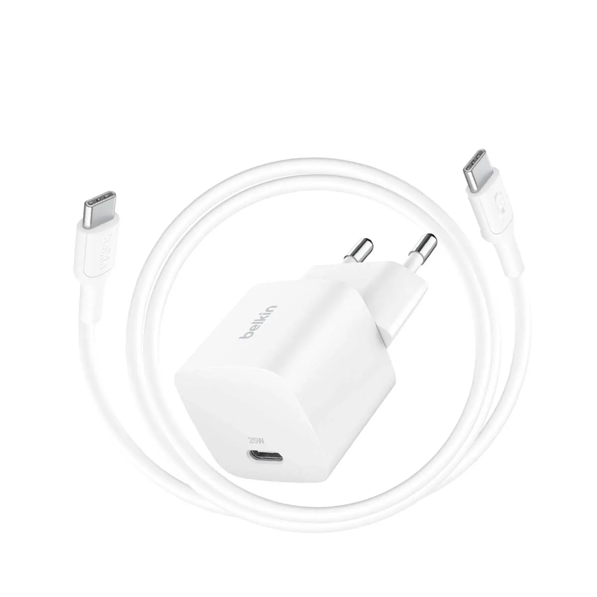 Belkin Chargeur USB-C 25 W avec Câble USB-C vers USB-C 1m Charge Rapide Blanc