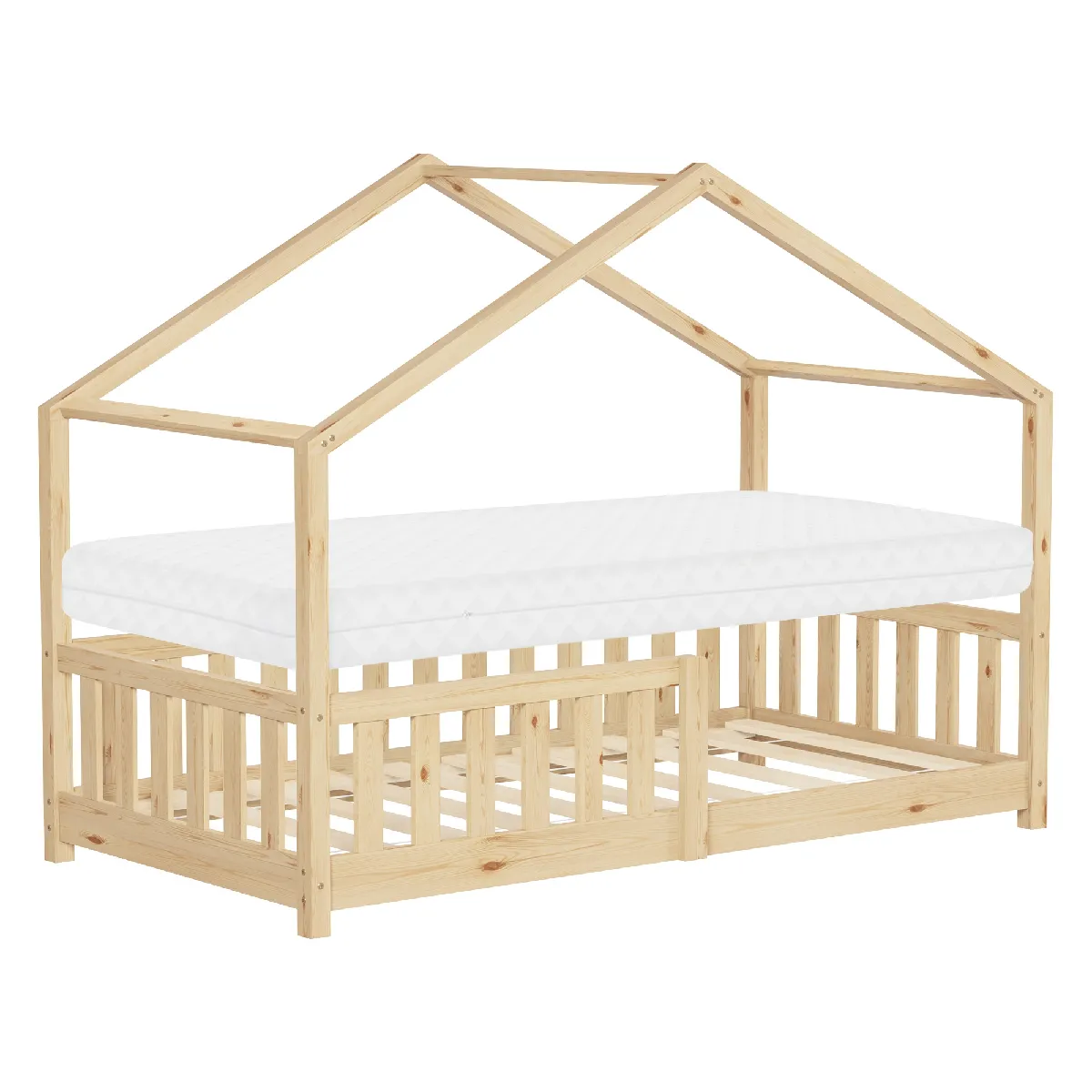 Ml-Design Lit Enfant 80X160 Cm Design Cabane Naturel Massif Avec Matelas Sommier À Lattes