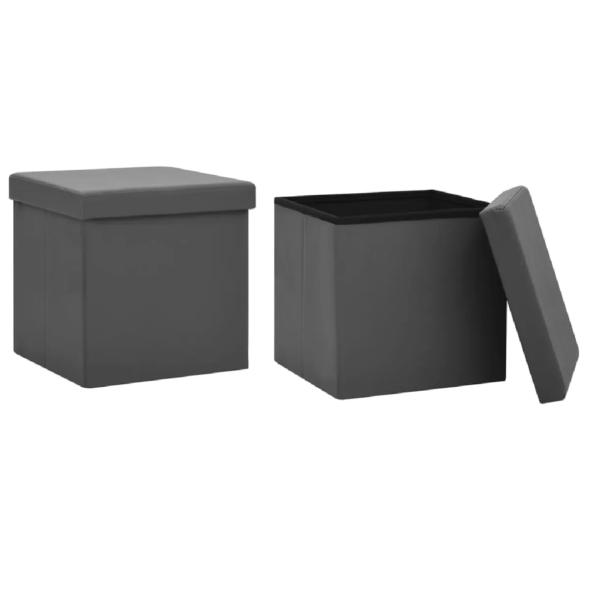 Lot de 2 tabouret assise poufs de rangement pliables 38 x 38 x 38 cm en PVC gris DEC026391 Lot de 2 tabouret assise poufs de rangement pliables 38 x 38 x 38 cm en PVC gris DEC026391