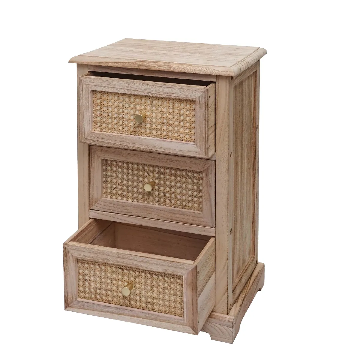 Decoshop26 Commode 3 tiroirs bois et rotin - Marron