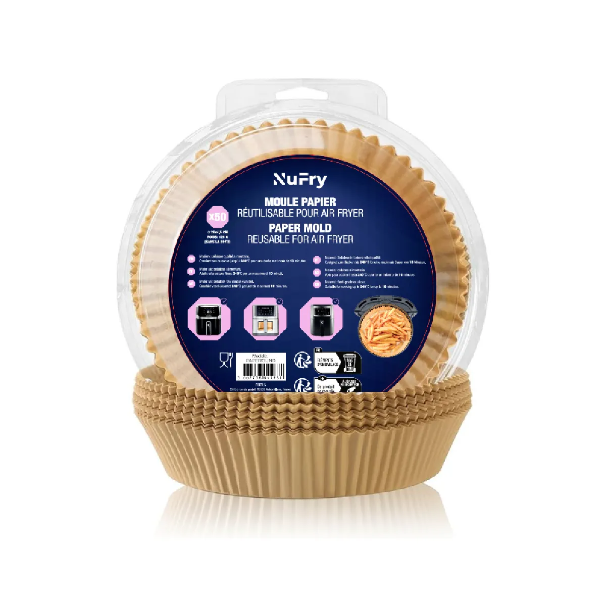 NUFRY  moules en papier cuisson pour friteuse &agrave; air - lot de 50