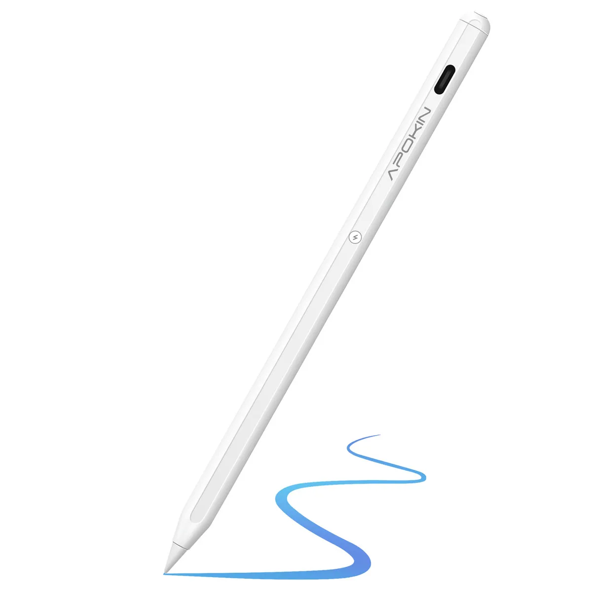Stylet Bluetooth pour iPad Pro Fixation Magn&eacute;tique avec Port USB C Autonomie 9H Apokin Blanc