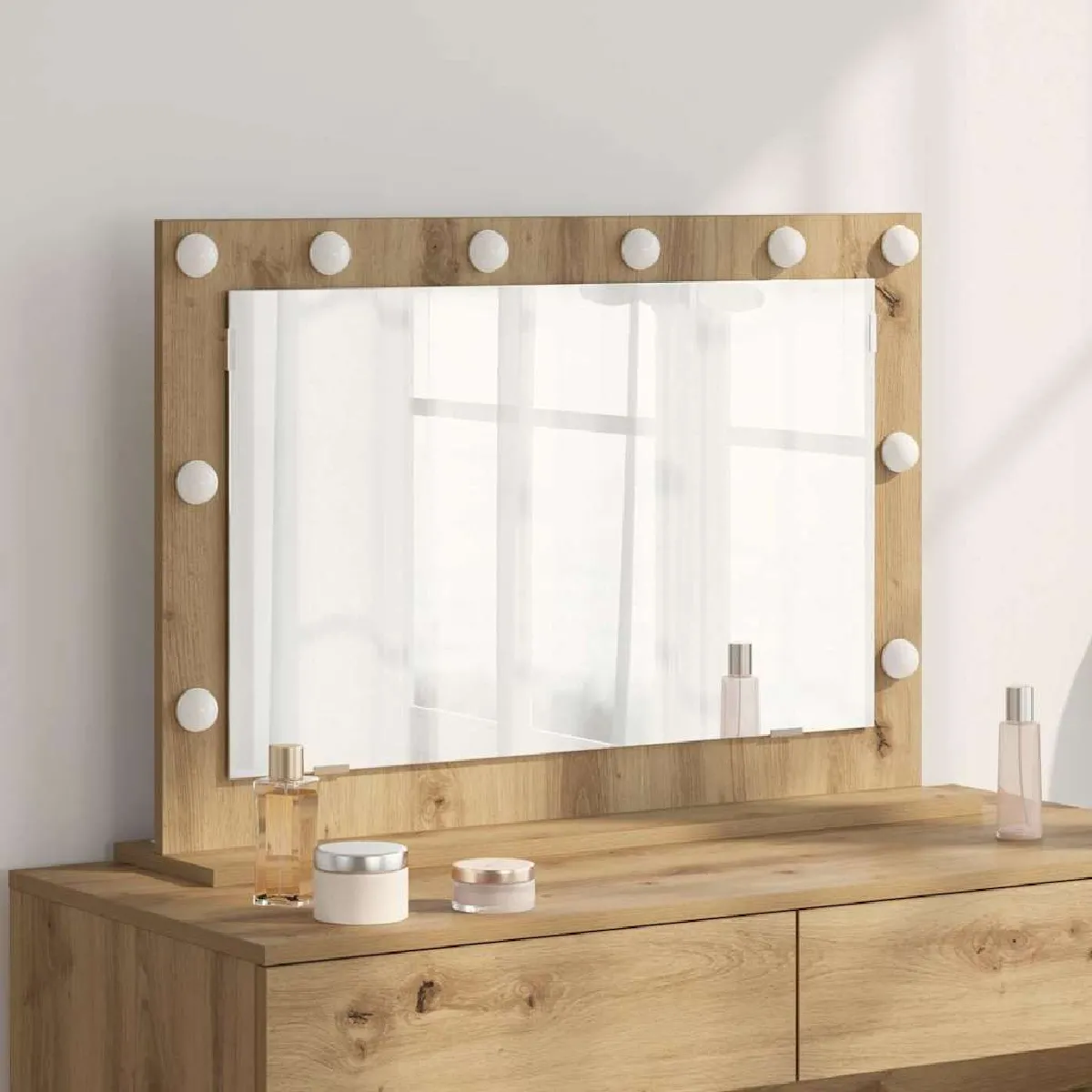 vidaXL Miroir de vanité Chêne artisanal Bois métal verre Moyen - vue 2