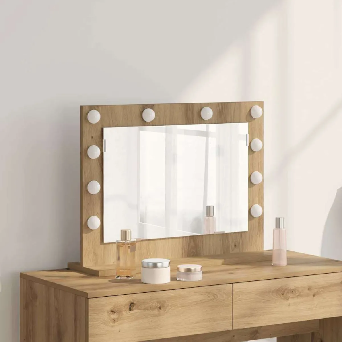 vidaXL Miroir de maquillage Chêne artisanal Bois d'ingénierie - vue 2
