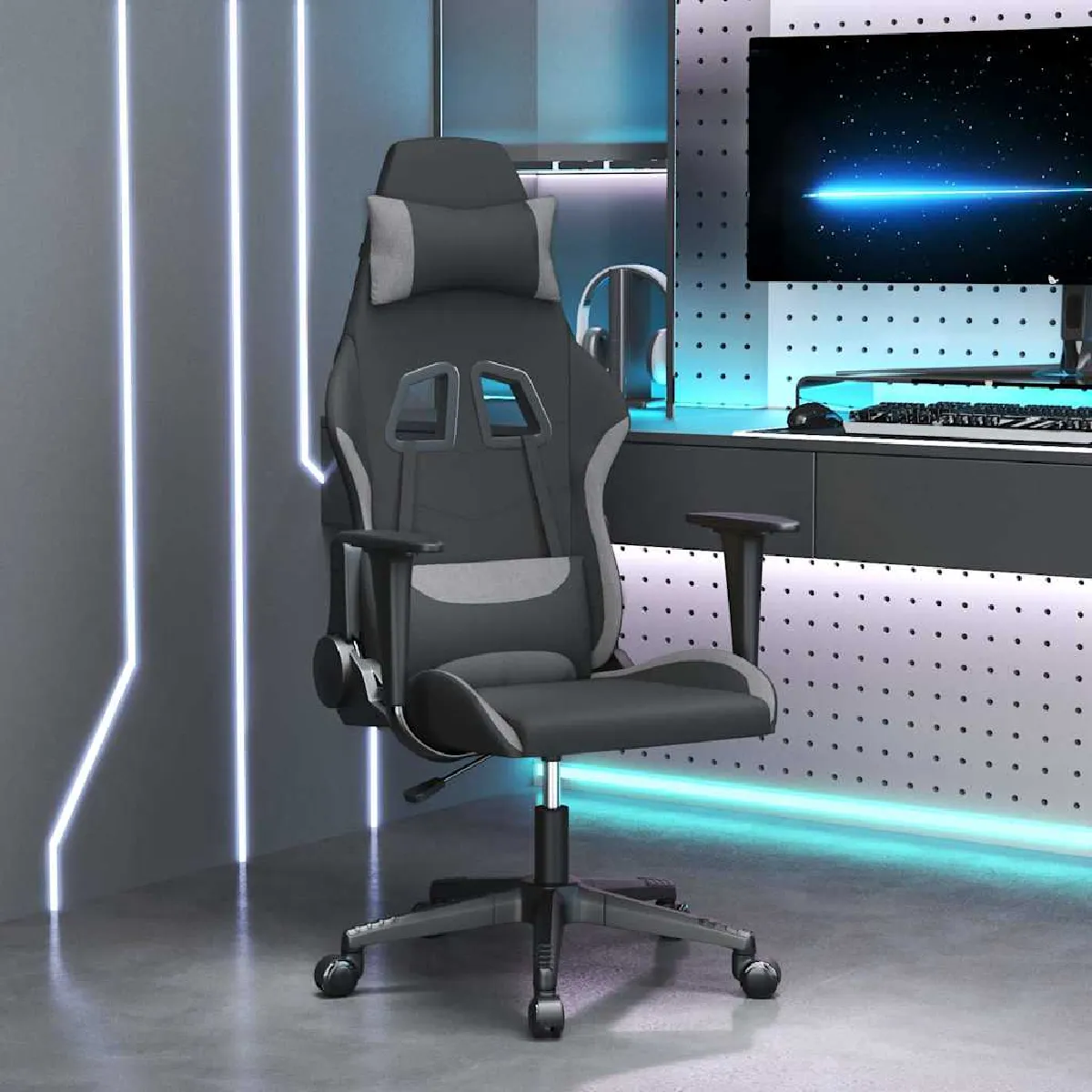 Vidaxl Noir/Gris/Clair Chaise De Jeu De Massage Et Tissu
