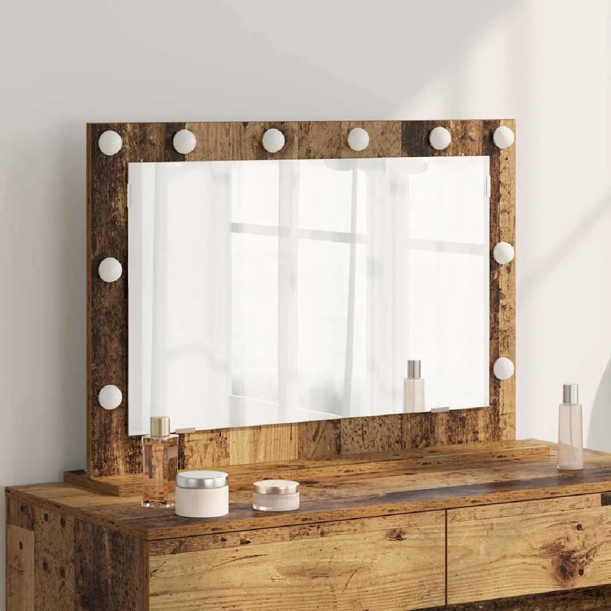 vidaXL Miroir de vanité Bois ancien Bois récupéré solide et verre - vue 2
