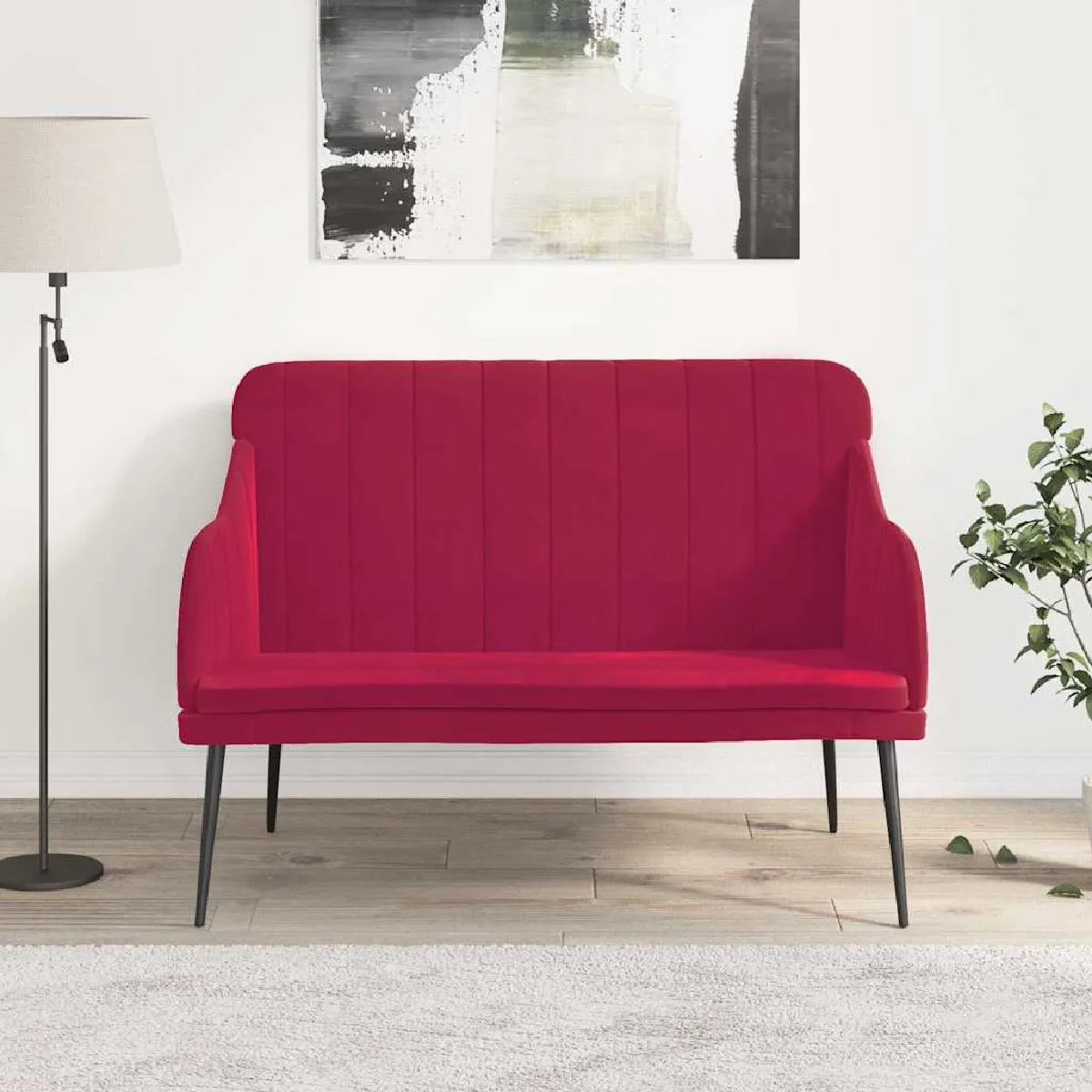 VIDAXL - Banc - Velours - Bordeaux - 110x76x80 cm - Image 2