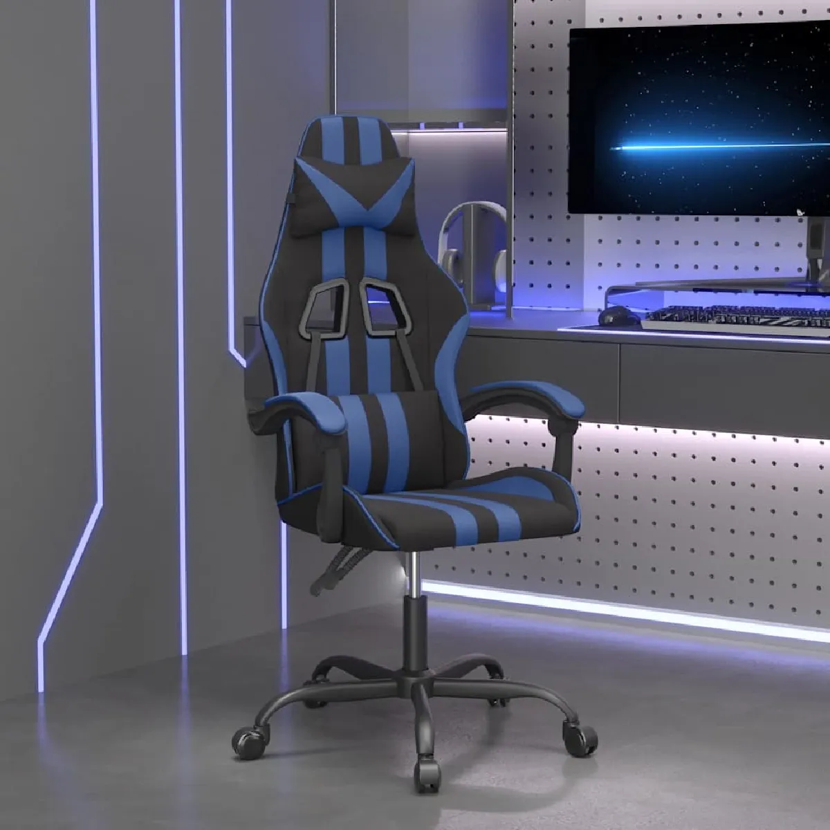 Vidaxl Noir/Bleu Chaise De Jeu Pivotante Et Similicuir