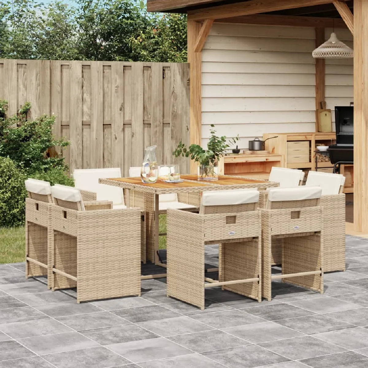 vidaXL Ensemble à manger de jardin et coussins 9 pcs Poly rotin - vue 3