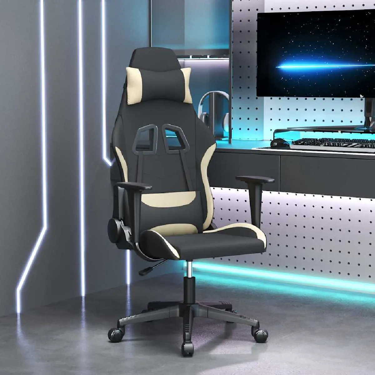 Vidaxl Noir Chaise De Jeu De Massage Et Crème Tissu