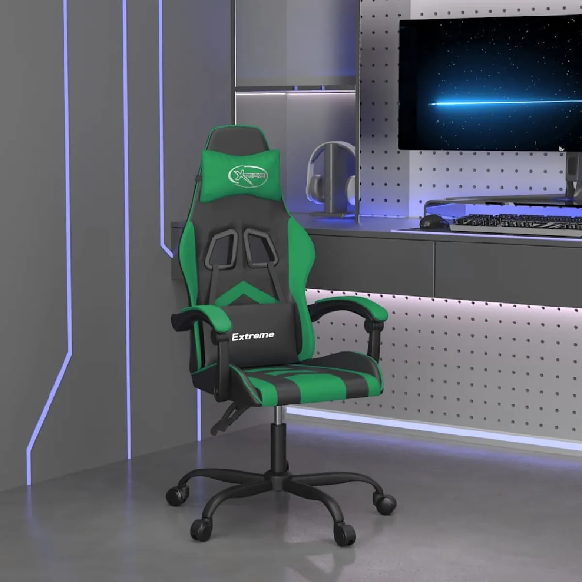 vidaXL Chaise de jeu pivotante Noir et vert Similicuir