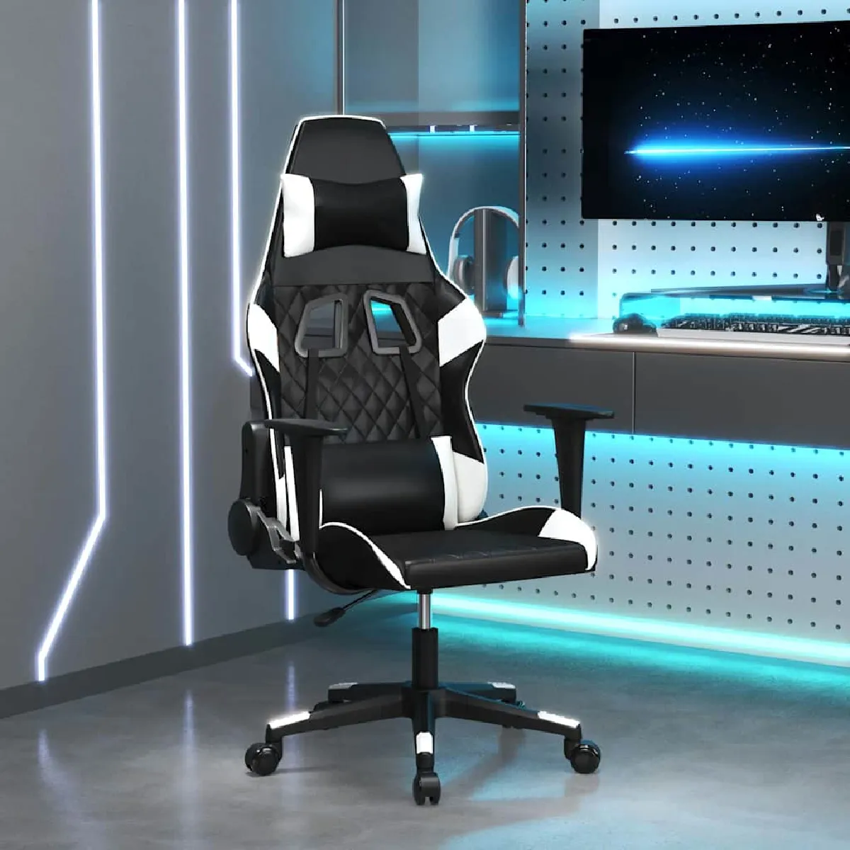 Vidaxl Noir/Blanc Chaise De Jeu De Massage Et Similicuir