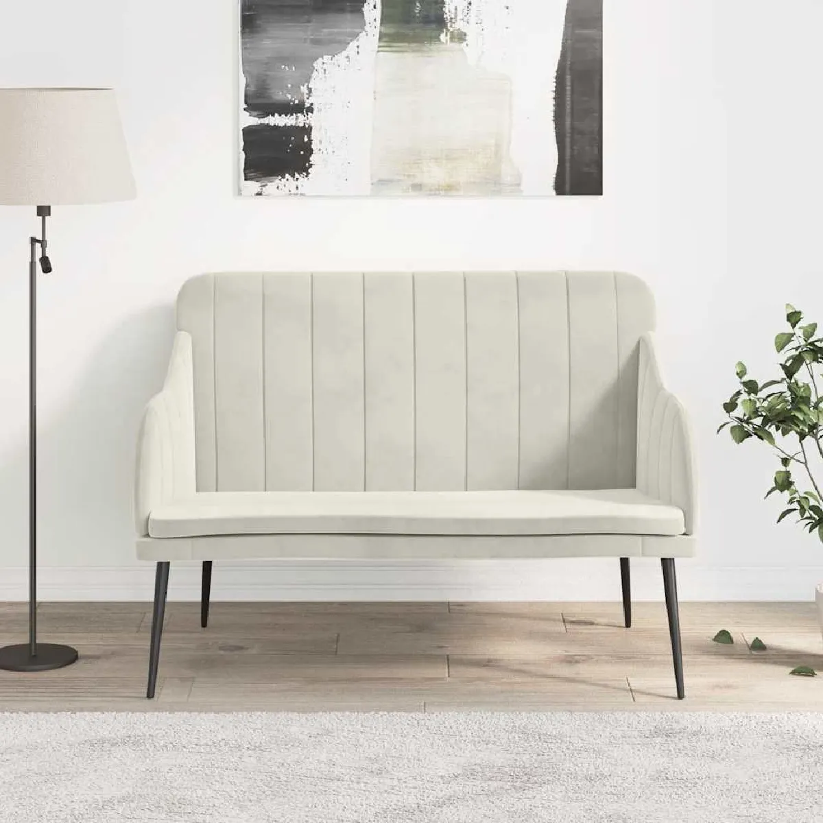 vidaXL - Banc - Velours - Crème - 110x76x80 cm - Image 2