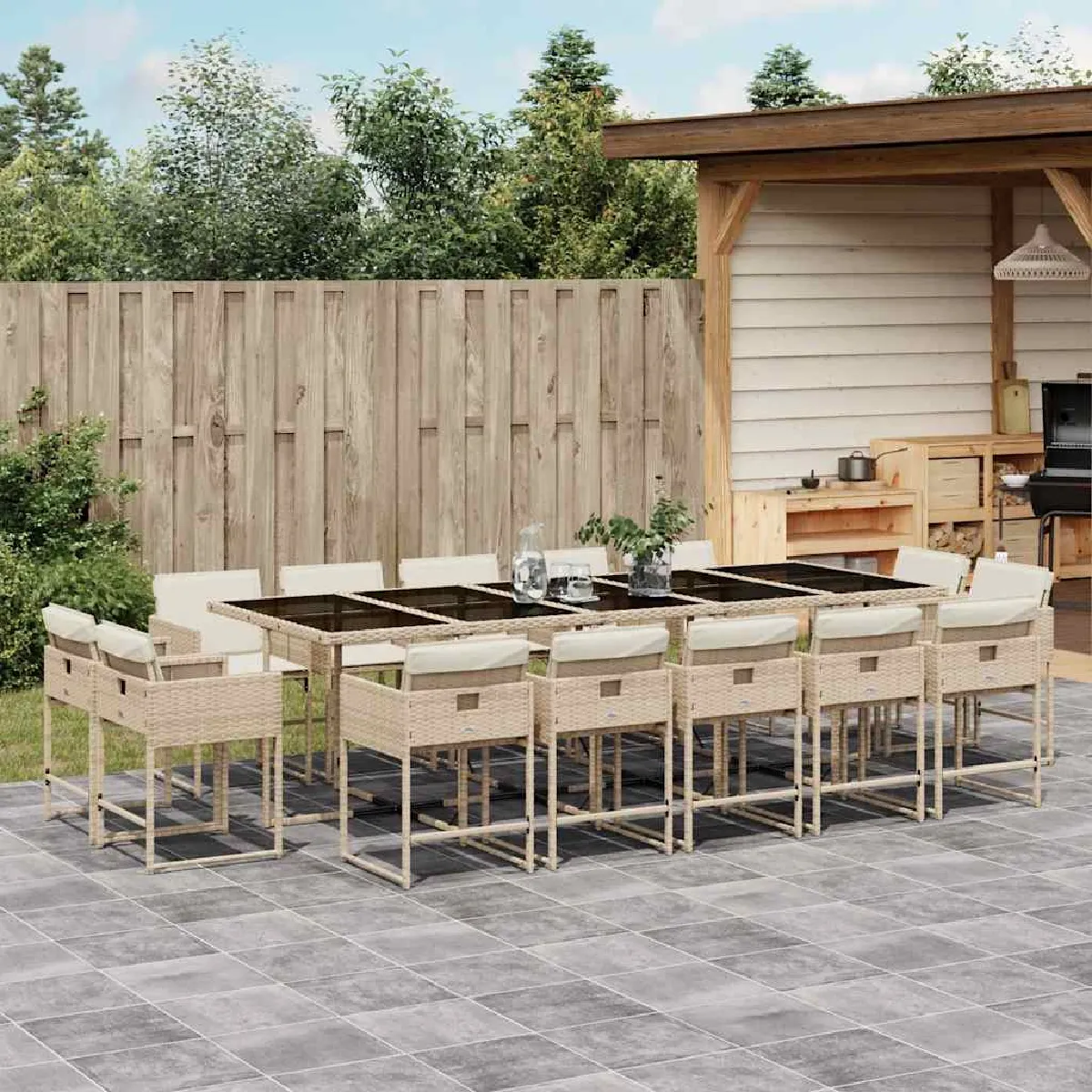 Ensemble à manger de jardin vidaXL 15 pcs Résine tressée