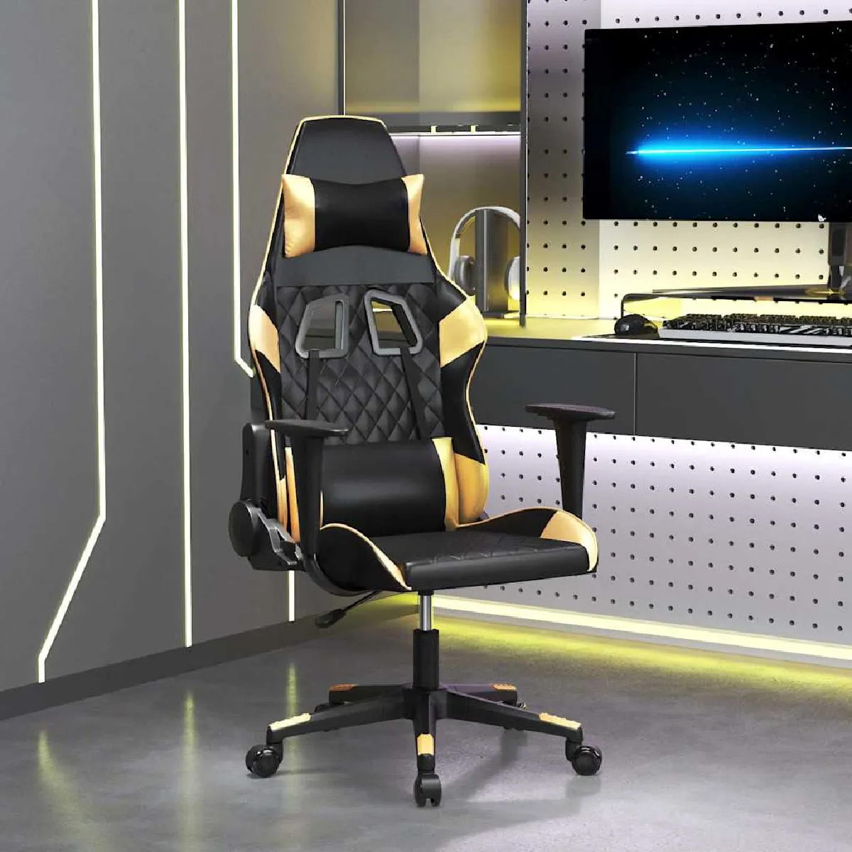 Vidaxl Noir Chaise De Jeu De Massage Et Doré Similicuir