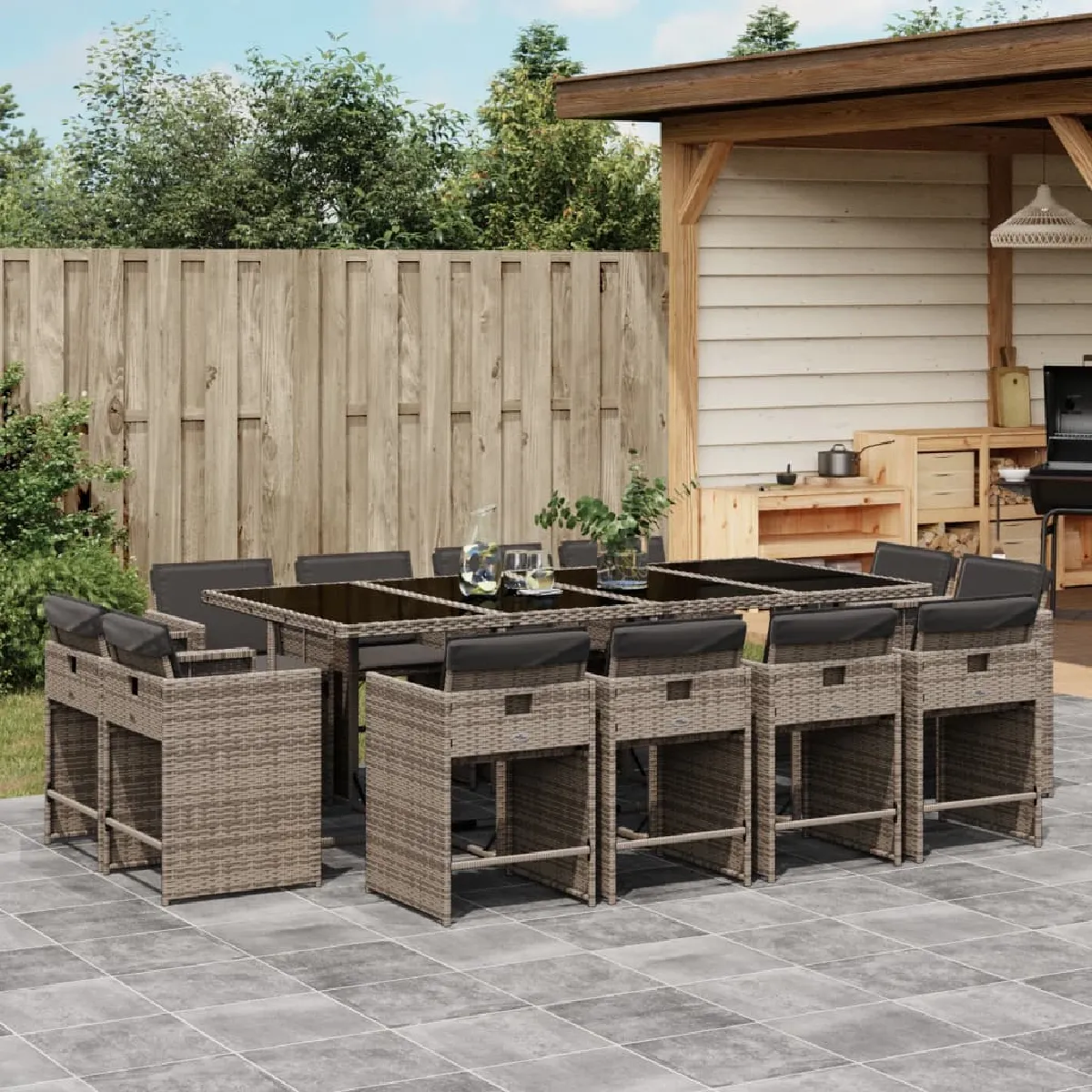 vidaXL Ensemble à manger de jardin coussins 13 pcs résine tressée - vue 2