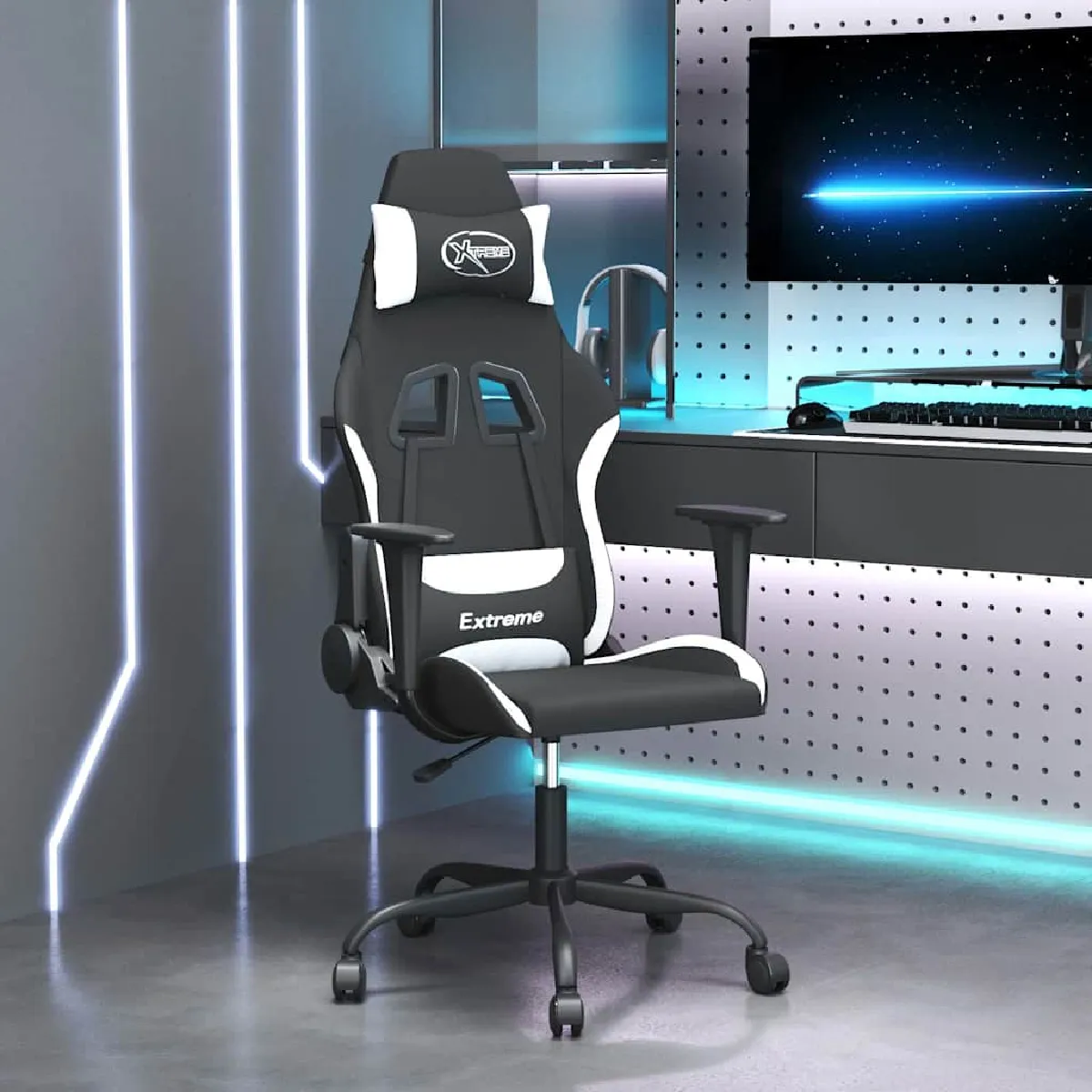 Vidaxl Noir/Blanc Chaise De Jeu De Massage Et Tissu
