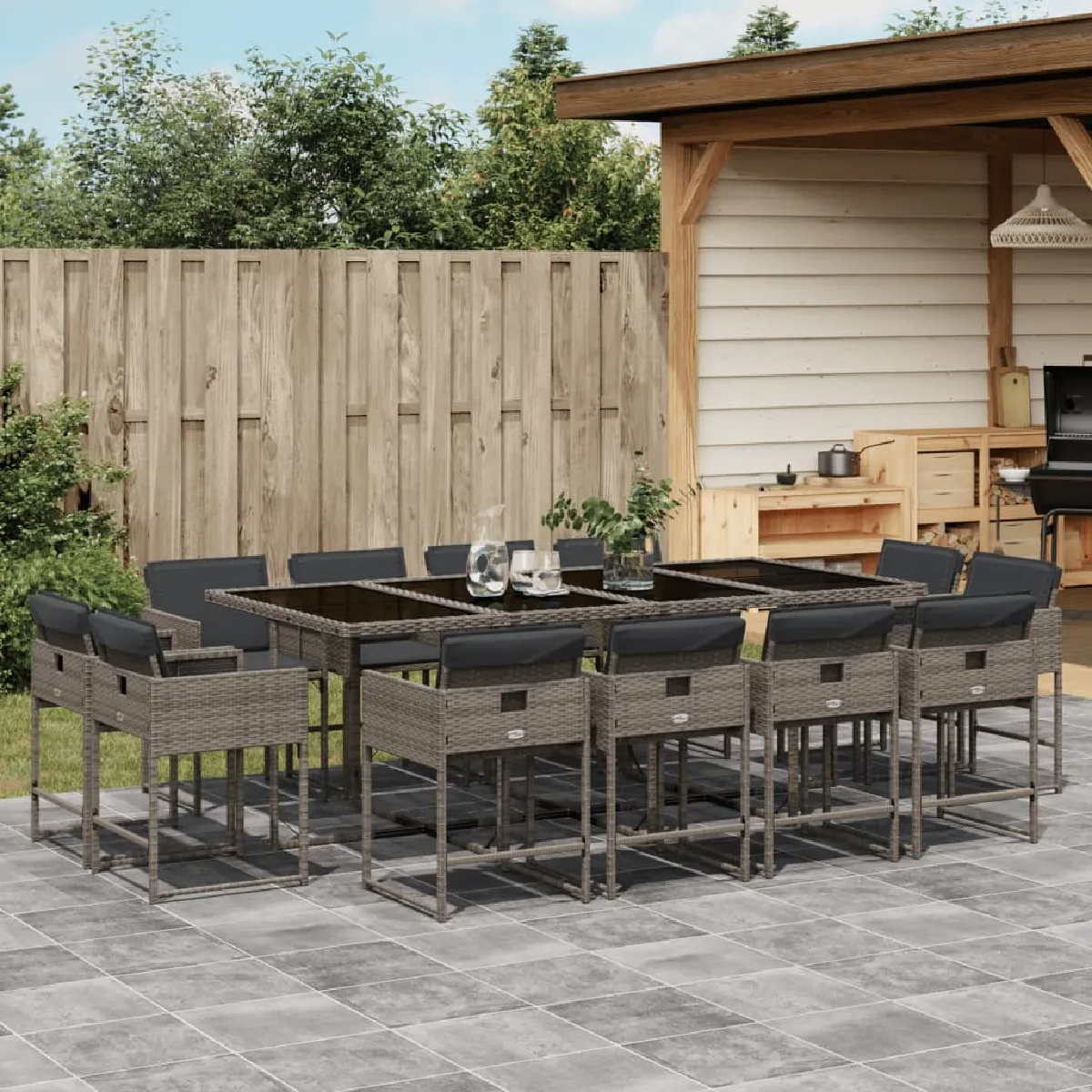 vidaXL Ensemble à manger de jardin coussins 13 pcs résine tressée - vue 4