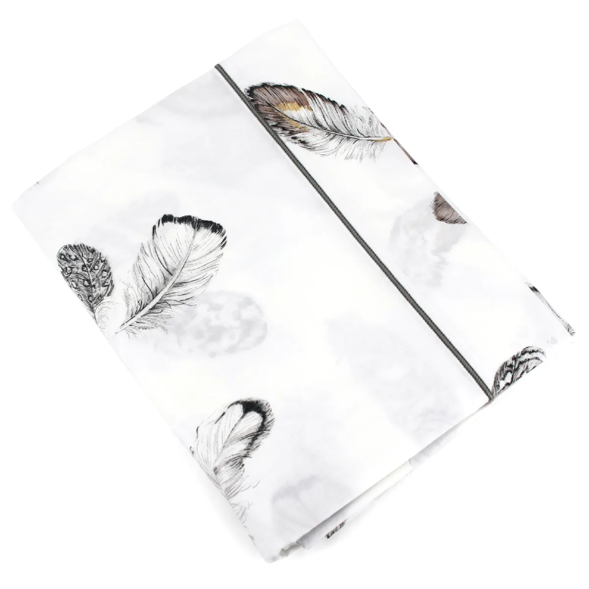 LINNEA Drap plat percale pur coton plumes 240x310 cm - Blanc