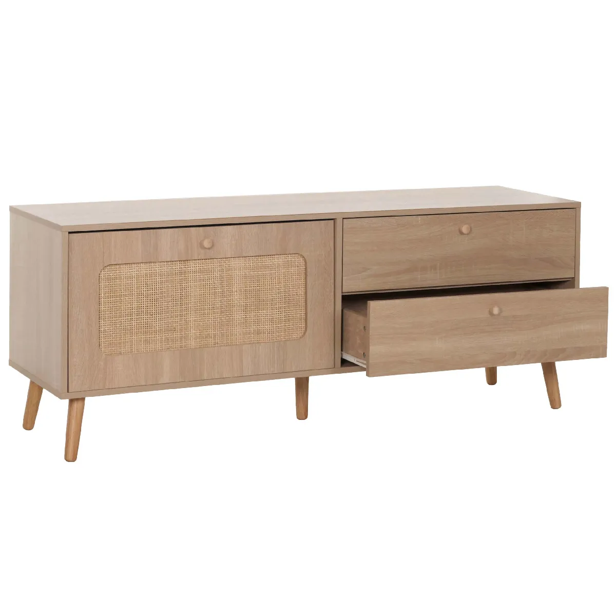 Decoshop26 Meuble TV rotin et MDF aspect chêne - Or Decoshop26 Meuble TV rotin et MDF aspect chêne - Or