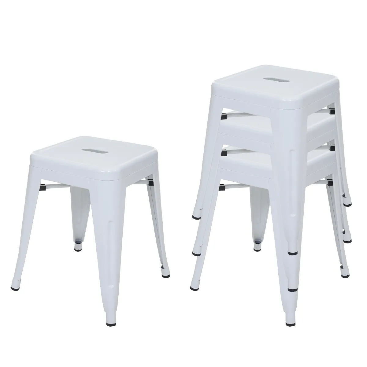 Decoshop26 Lot de 4 tabourets bas métal - Blanc
