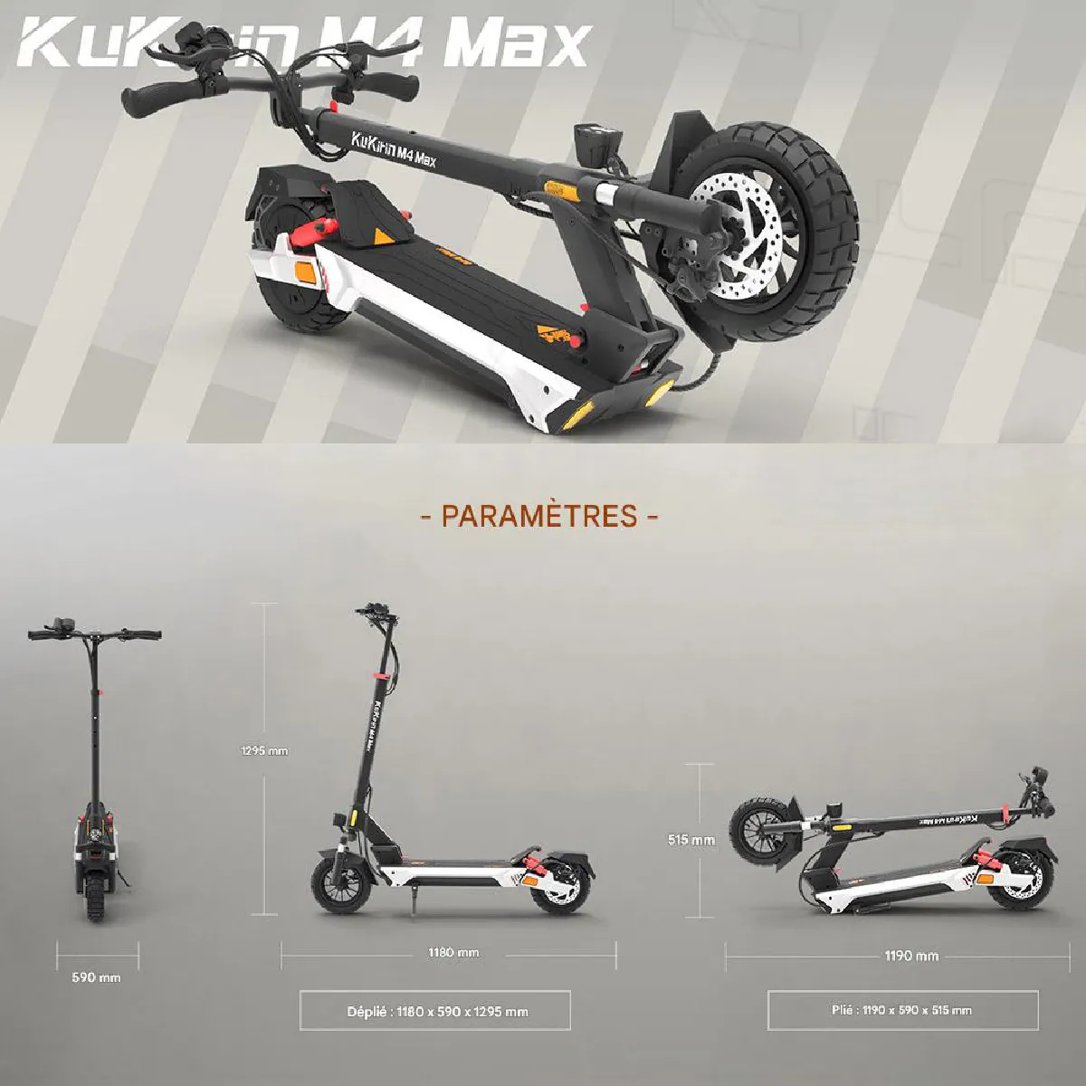 Trottinette Électrique Adulte Kukirin M4 Max - 48V 18Ah, Autonomie 55-65 Km - Pneus Tubeless 10", Suspension Double - Tout Terrain, Pliable