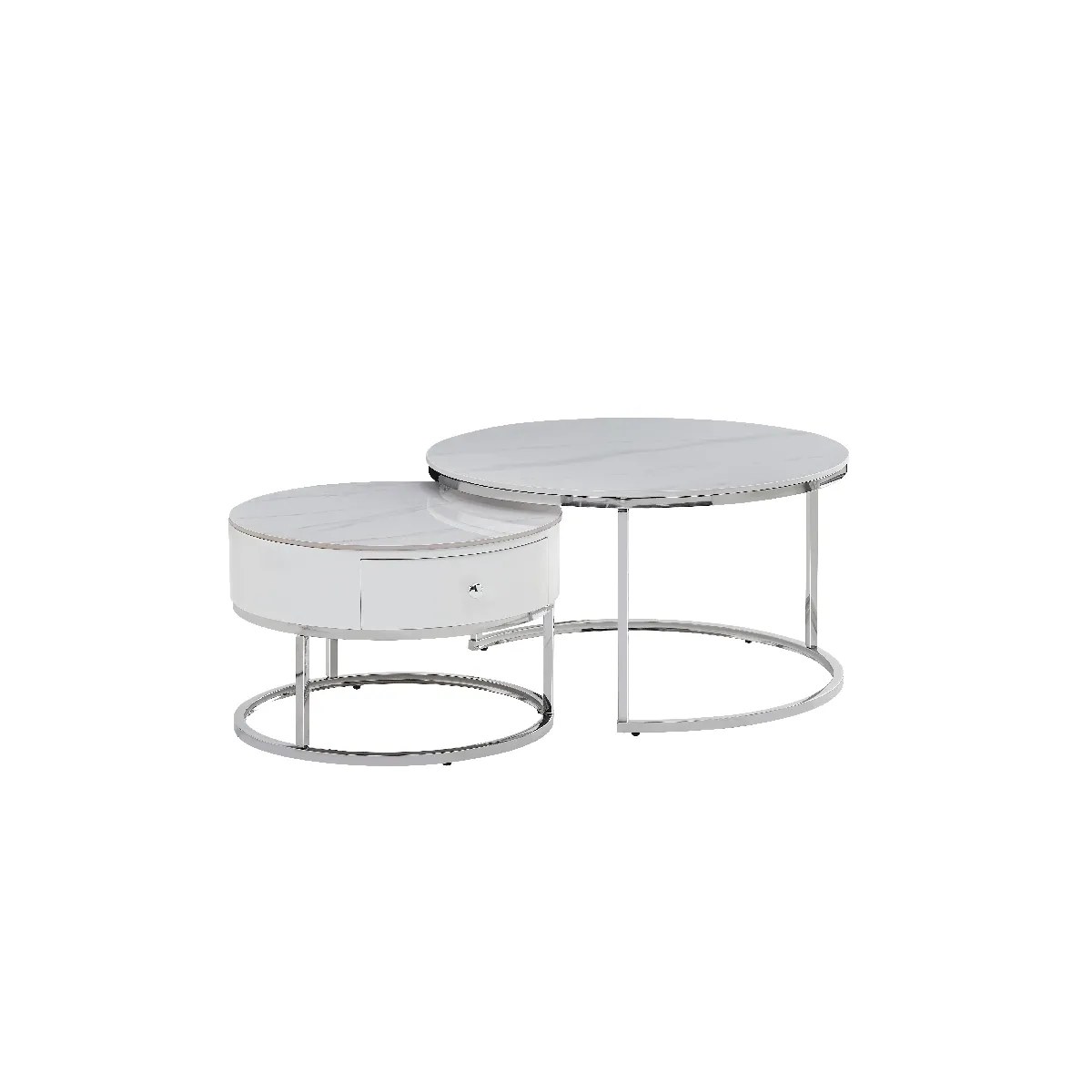 Meilleurs prix pour Table basse gigogne avec tiroir NOVELA Plateau céramique Marbre blanc