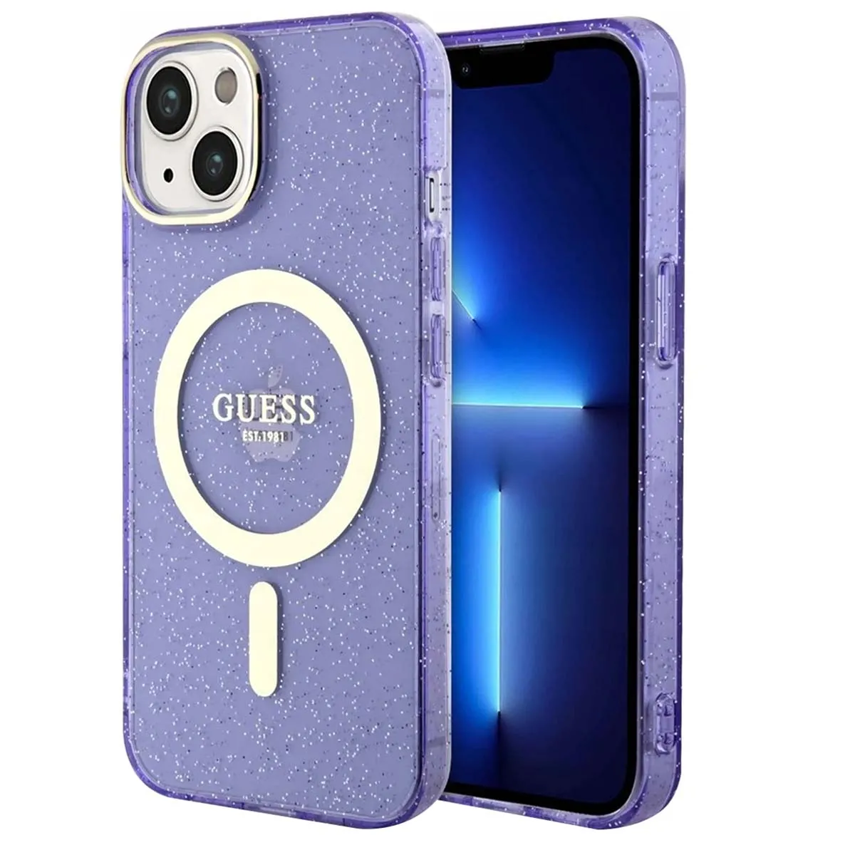 Guess Violet Coque Pour Iphone 14 Plus Série Glitter Gold Compatible Magsafe - Neuf - Image 2