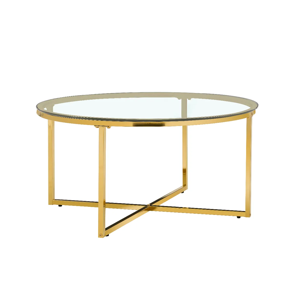 Comparer les prix de Table basse ronde LORIE Gold plateau en verre D90 cm