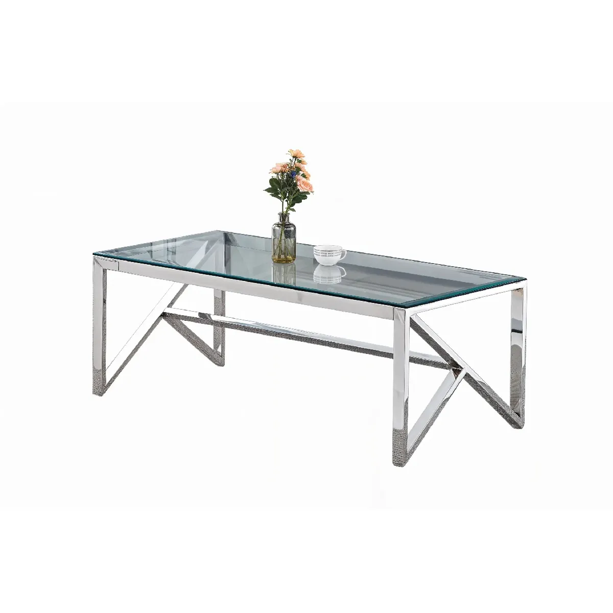 Meilleurs prix pour Table Basse MAJESTIQUE Chrome et plateau en verre 120x60x45 cm