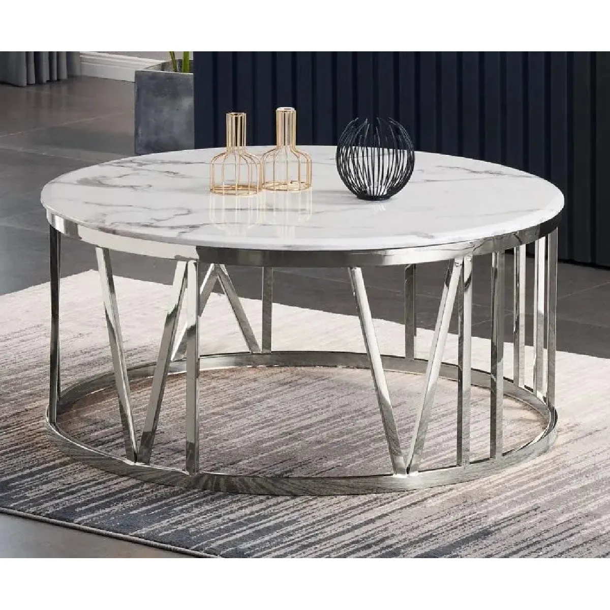 Homy france Table basse ronde verre - Marbre blanc