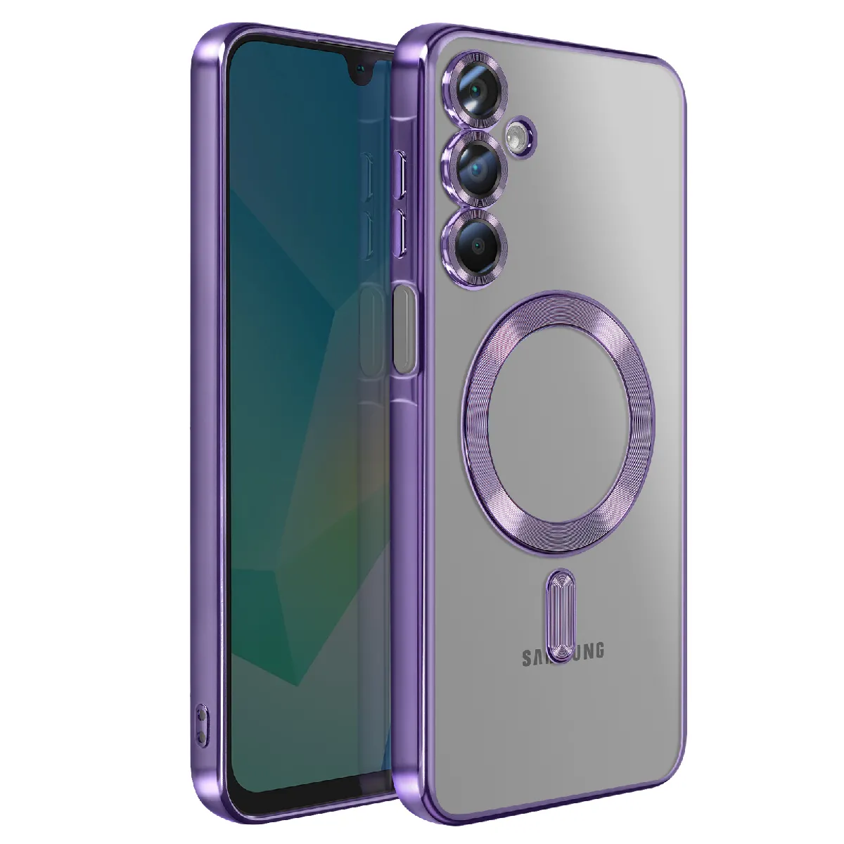 Avizar Violet Coque Pour Galaxy A16 Compatible Magsafe Avec Contour Chromé