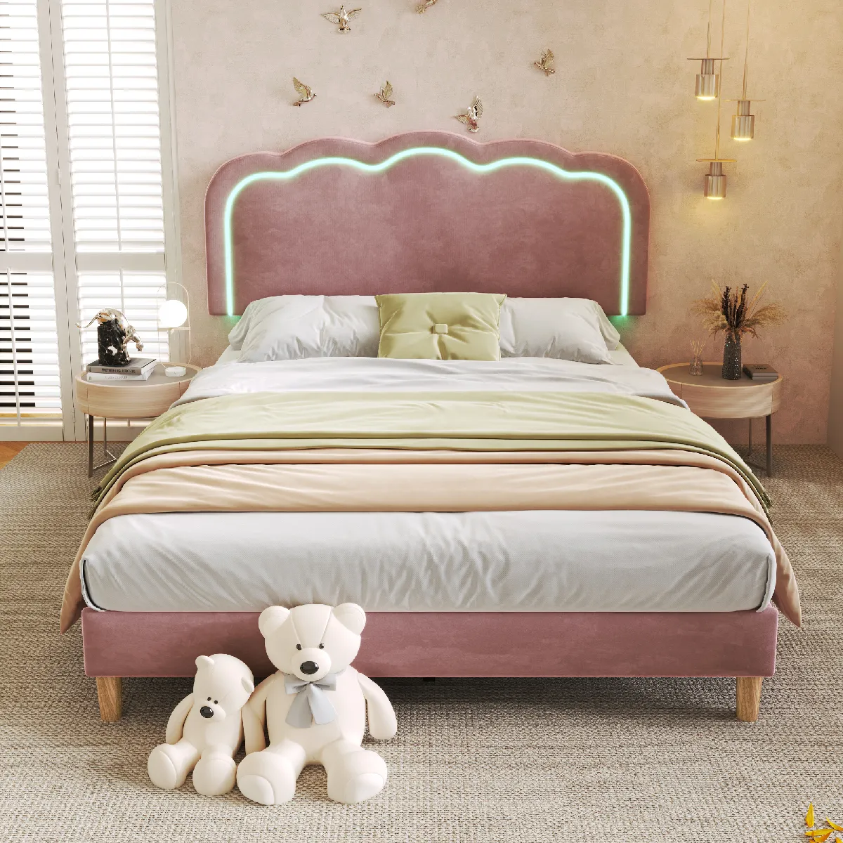 Lit double 140x200 cm Lit tête LED - Rose Lit double 140x200 cm Lit tête LED - Rose