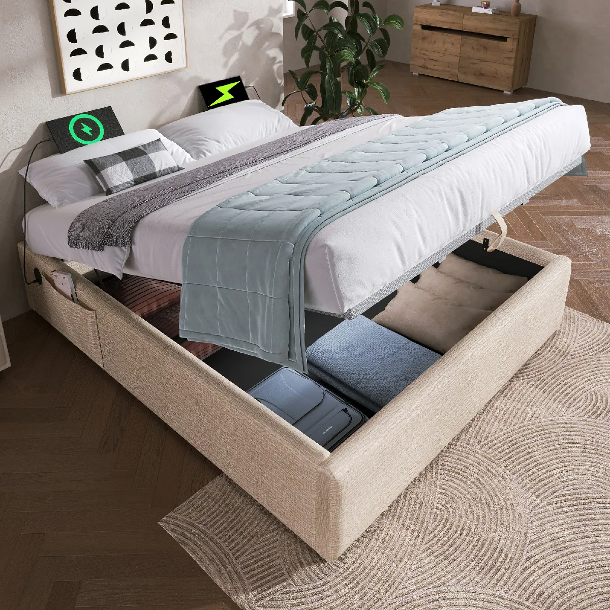 Lit coffre 140x200 cm Lit adulte - Naturel Lit coffre 140x200 cm Lit adulte - Naturel