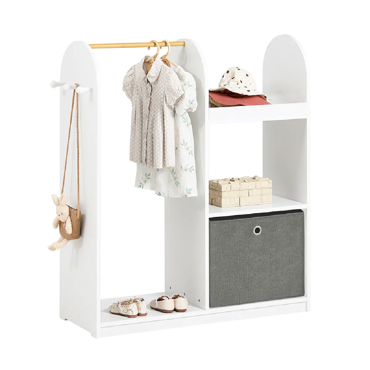 SoBuy Armoire Enfant avec Portant, 3 Étagères, Panier et Crochets Blancs SoBuy Armoire Enfant avec Portant, 3 Étagères, Panier et Crochets Blancs