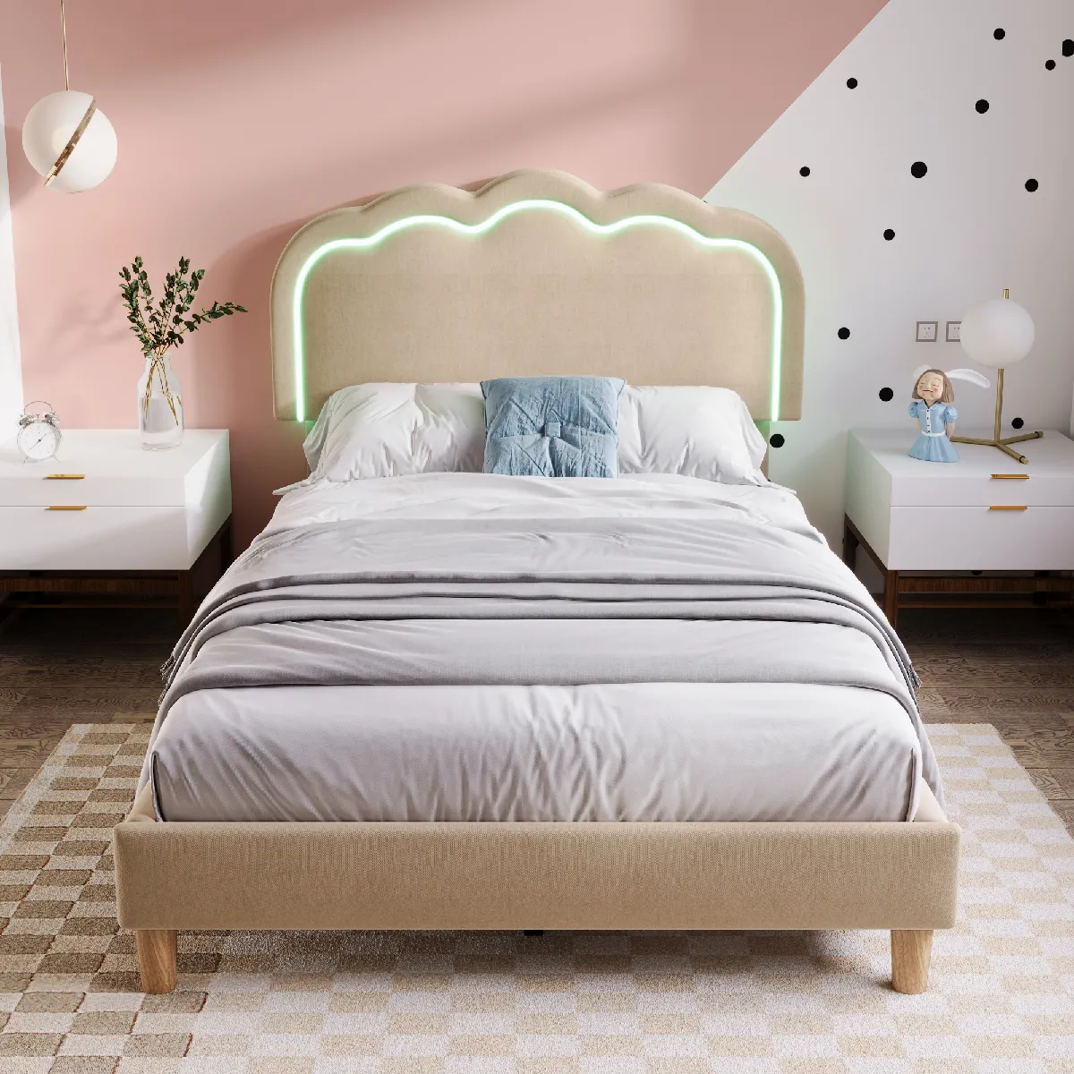 Lit simple 90x200 cm Lit enfant - Beige Lit simple 90x200 cm Lit enfant - Beige