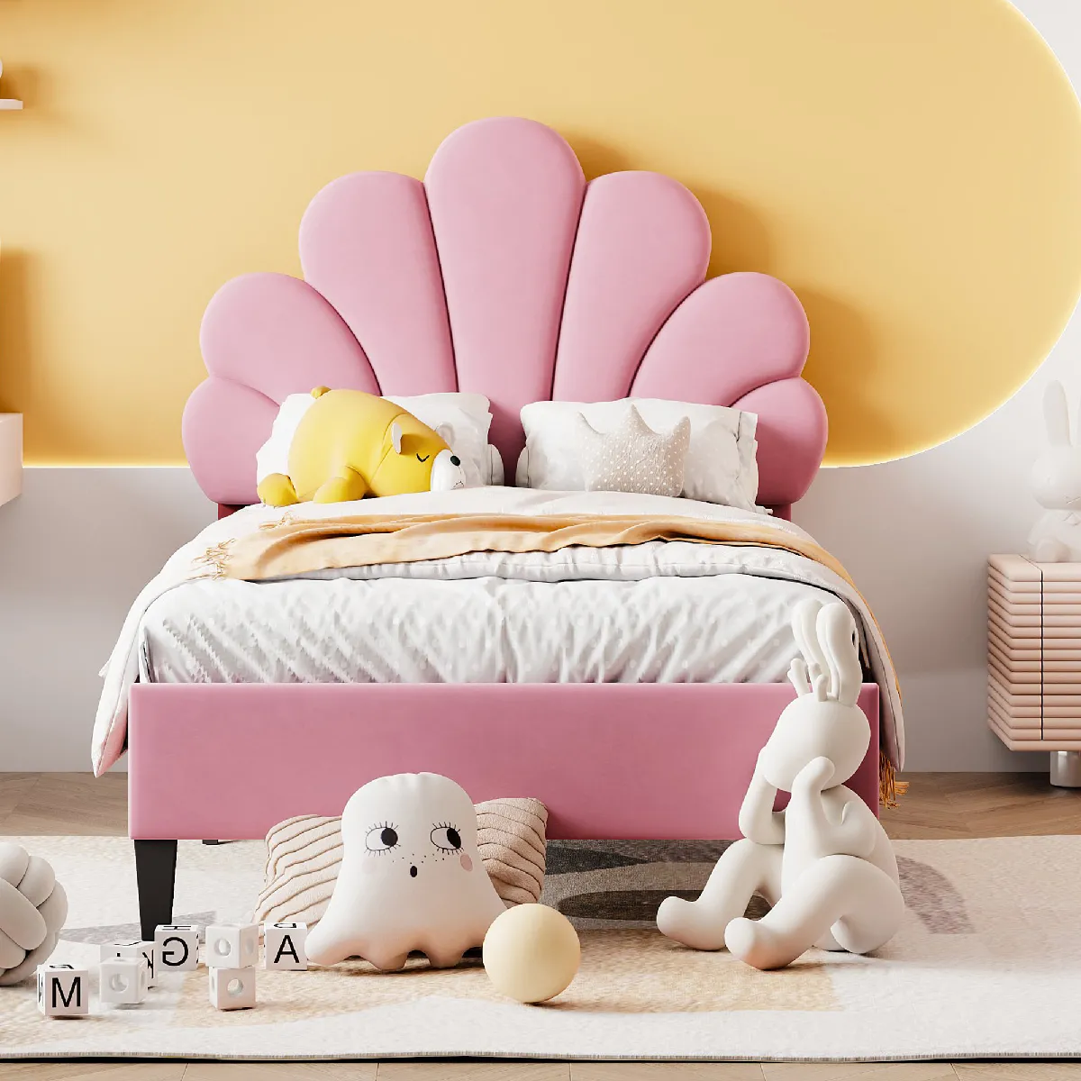 Lit simple pour enfant 90 x 200 cm - Lit avec pieds surélevés - Rose Lit simple pour enfant 90 x 200 cm - Lit avec pieds surélevés - Rose
