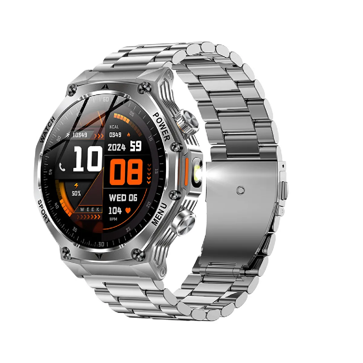 Montre Connectée AK82 - Appels Bluetooth, Lampe Torche, Étanche - Argenté 02